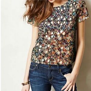 Anthropologie Weston Wear Party Top XS Black and Grey with Gold Sequins EUC